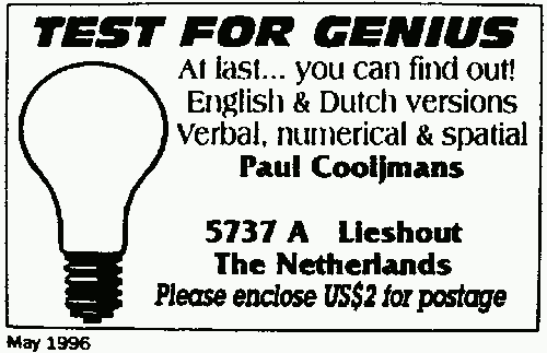 Early advertisements for the Test For Genius.